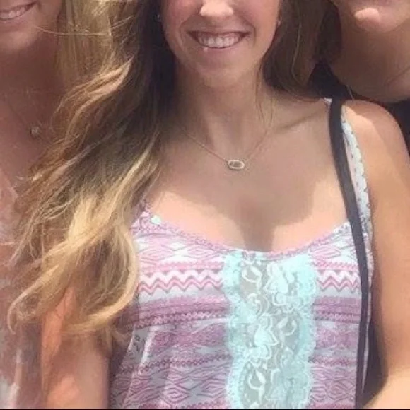 Geometric Lace Accent Camisole Magenta- Pink & Mint light blue crop top tank top - Picture 8 of 8